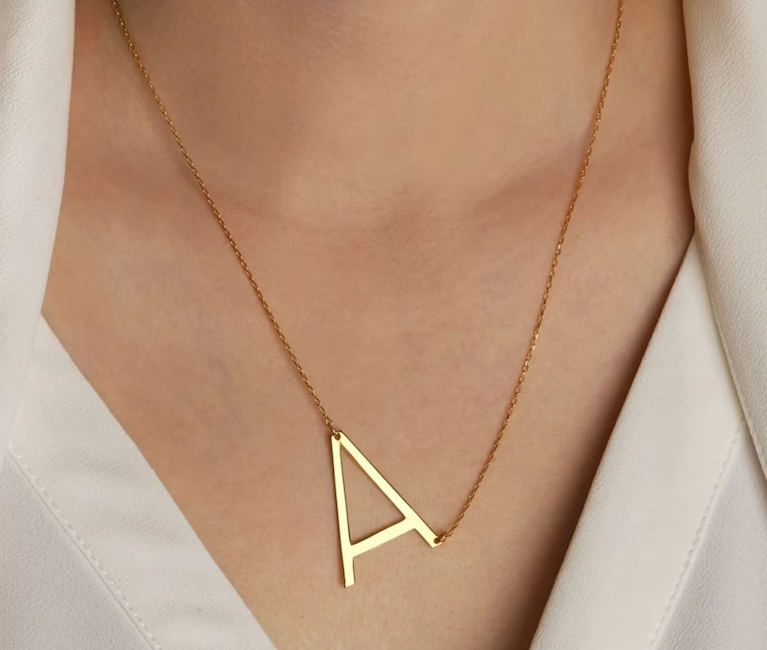 Large Initial Necklace | Sideways Initial Necklace